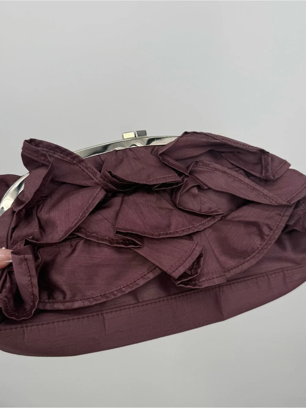 BCBGirls Purple Ruffle Clutch Purse Chain Strap Evening Bag Y2k Style